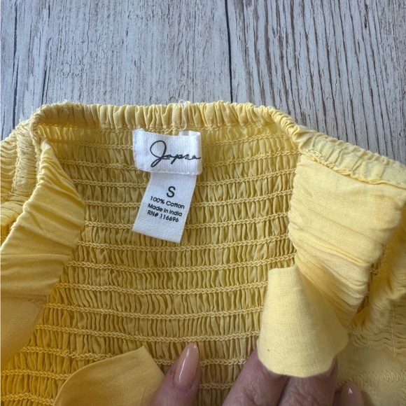 Japna Eyelet Cotton Sundress with Smocked Back & Ruffle Hem Yellow Dress S - Picture 8 of 8